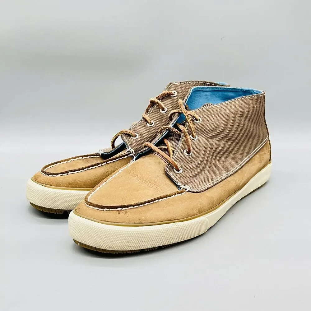 Sperry Shoes Mens 13 Brown Leather Canvas Top Sider Boat Chukka Casual Comfort